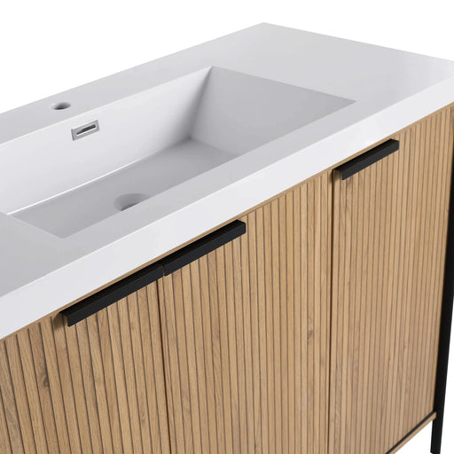 Modern Freestanding Bathroom Vanity with Resin Sink & Soft-Close Doors in Light Coffee Plywood, 48' Default -DTYStore