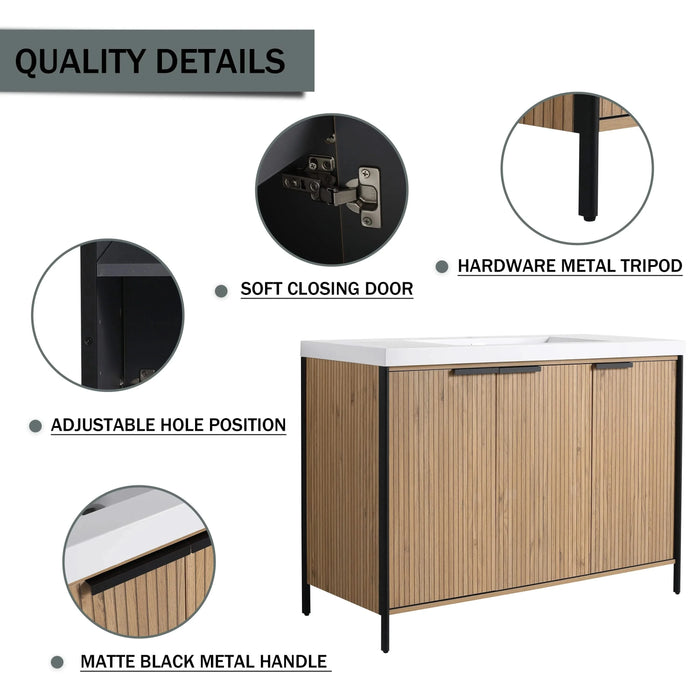 Modern Freestanding Bathroom Vanity with Resin Sink & Soft-Close Doors in Light Coffee Plywood, 48' Default -DTYStore
