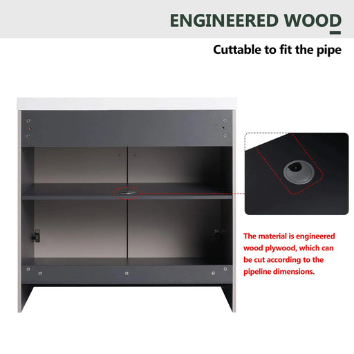 Modern Freestanding Bathroom Vanity with Soft-Close Cabinet Doors in Khaki Plywood, 36-Inch, Excluding Sink Default -DTYStore