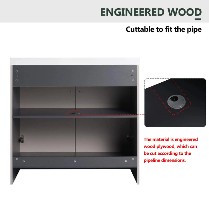 Modern Freestanding Bathroom Vanity with Soft-Close Cabinet Doors in Khaki Plywood, 36-Inch, Excluding Sink Default -DTYStore