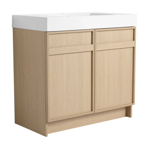 Modern Freestanding Bathroom Vanity with White Resin Sink & Soft-Close Cabinet Doors in Oak Finish, Plywood, 36 Inches Default -DTYStore