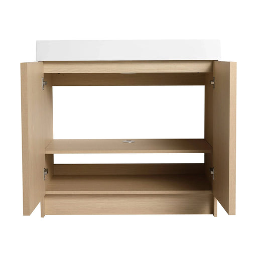 Modern Freestanding Bathroom Vanity with White Resin Sink & Soft-Close Cabinet Doors in Oak Finish, Plywood, 36 Inches Default -DTYStore