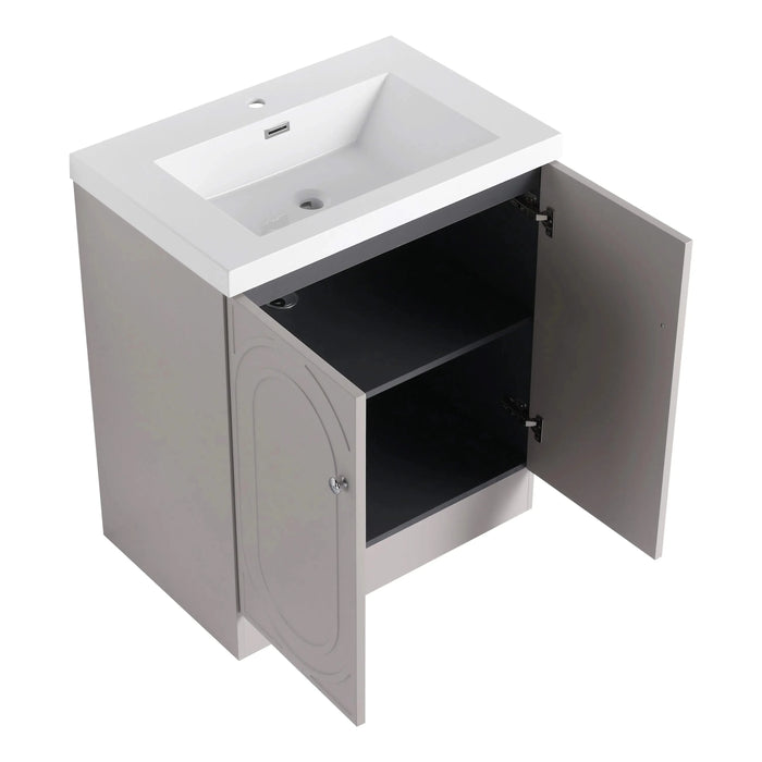 Modern Freestanding Bathroom Vanity with White Resin Sink & Soft-Close Doors in Khaki Plywood, 30 Inch Default -DTYStore