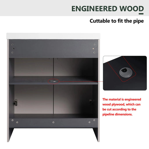 Modern Freestanding Bathroom Vanity with White Resin Sink & Soft-Close Doors in Khaki Plywood, 30 Inch Default -DTYStore