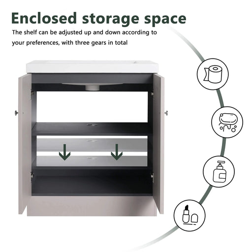 Modern Freestanding Bathroom Vanity with White Resin Sink & Soft-Close Doors in Khaki Plywood, 30 Inch Default -DTYStore