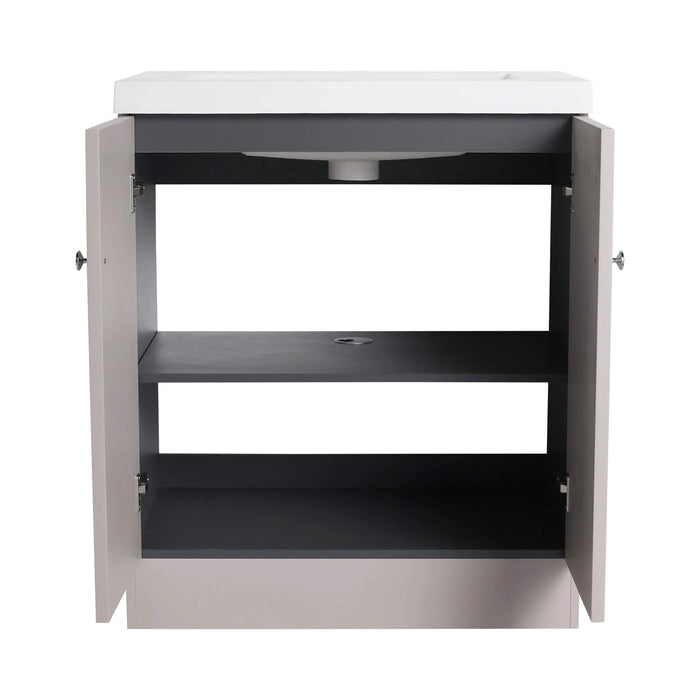 Modern Freestanding Bathroom Vanity with White Resin Sink & Soft-Close Doors in Khaki Plywood, 30 Inch Default -DTYStore