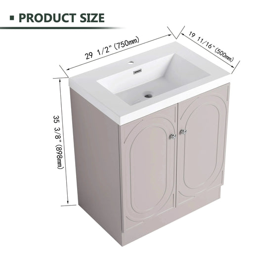 Modern Freestanding Bathroom Vanity with White Resin Sink & Soft-Close Doors in Khaki Plywood, 30 Inch Default -DTYStore