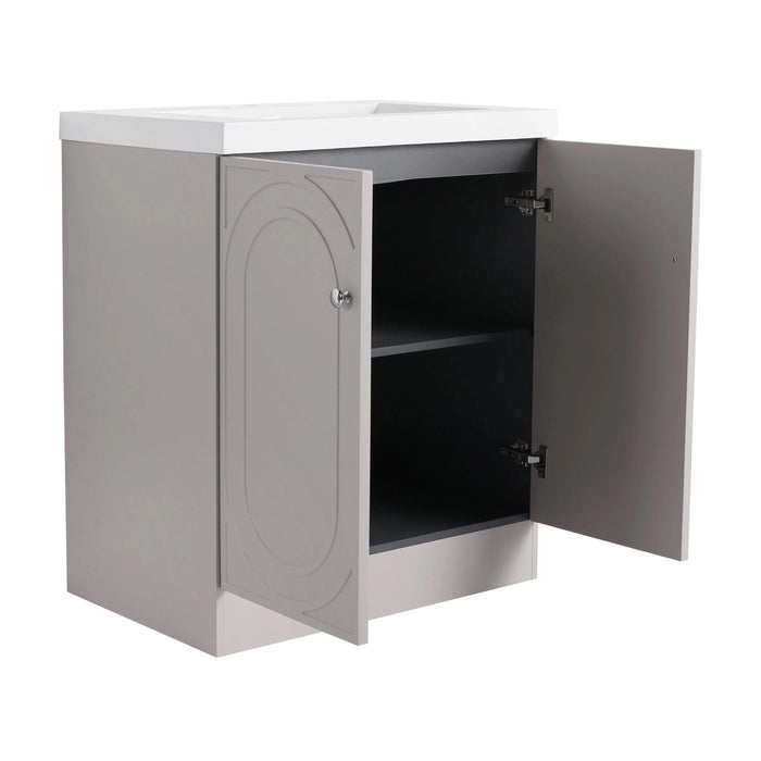 Modern Freestanding Bathroom Vanity with White Resin Sink & Soft-Close Doors in Khaki Plywood, 30 Inch Default -DTYStore