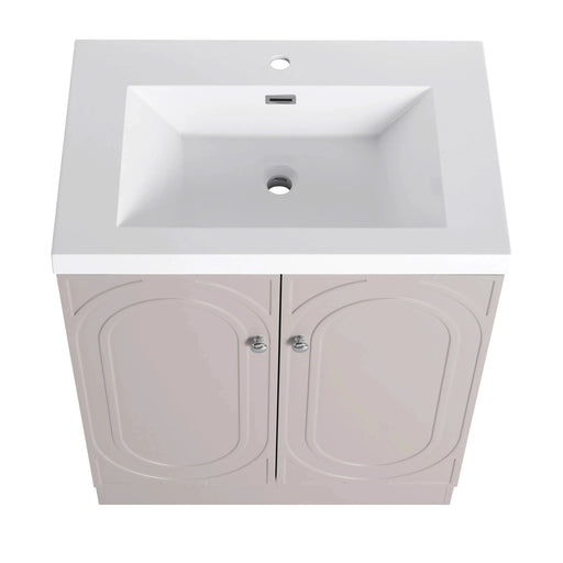 Modern Freestanding Bathroom Vanity with White Resin Sink & Soft-Close Doors in Khaki Plywood, 30 Inch Default -DTYStore