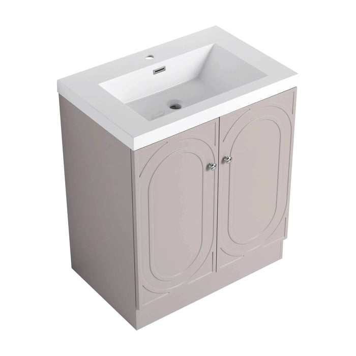 Modern Freestanding Bathroom Vanity with White Resin Sink & Soft-Close Doors in Khaki Plywood, 30 Inch Default -DTYStore