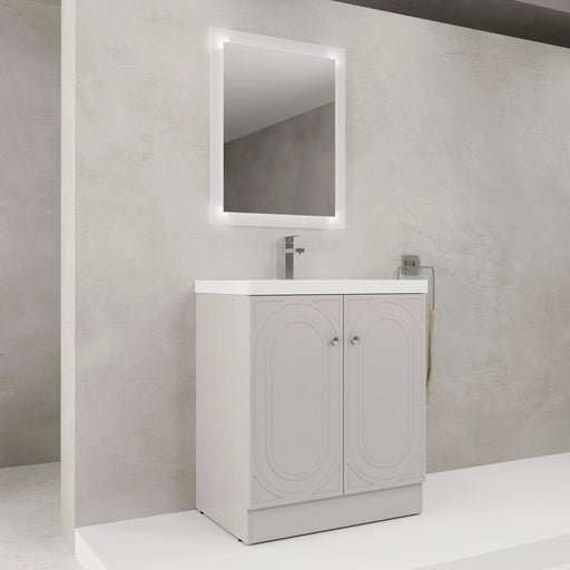 Modern Freestanding Bathroom Vanity with White Resin Sink & Soft-Close Doors in Khaki Plywood, 30 Inch Default -DTYStore