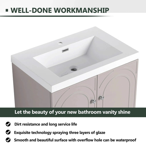 Modern Freestanding Bathroom Vanity with White Resin Sink & Soft-Close Doors in Khaki Plywood, 30 Inch Default -DTYStore
