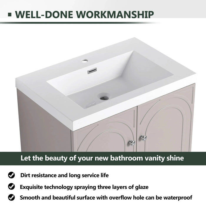 Modern Freestanding Bathroom Vanity with White Resin Sink & Soft-Close Doors in Khaki Plywood, 30 Inch Default -DTYStore