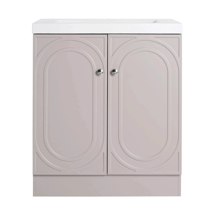 Modern Freestanding Bathroom Vanity with White Resin Sink & Soft-Close Doors in Khaki Plywood, 30 Inch Default -DTYStore