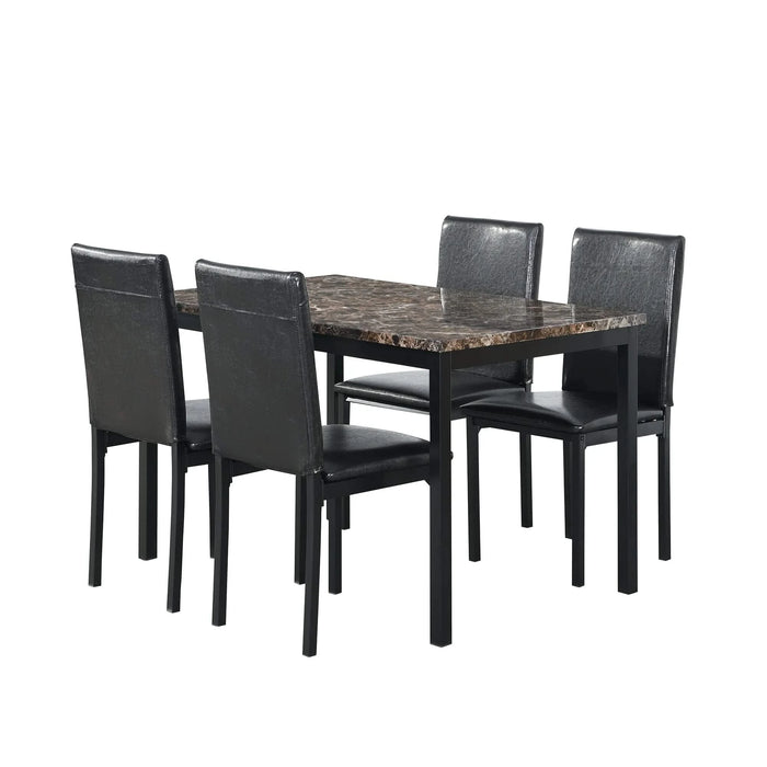Modern Furniture 5 Piece Metal Dinette Set with Faux Marble Top in Black Default -DTYStore
