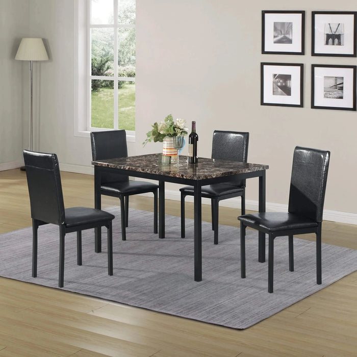 Modern Furniture 5 Piece Metal Dinette Set with Faux Marble Top in Black Default -DTYStore
