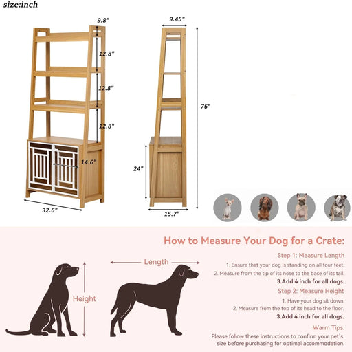 Modern Furniture Style 2 IN 1 Pet Friendly Dog Crate Ladder Bookcase in Ancient Oak MDF and Steel Default -DTYStore