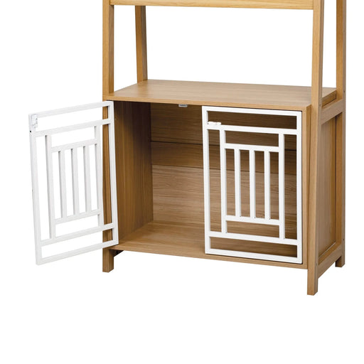 Modern Furniture Style 2 IN 1 Pet Friendly Dog Crate Ladder Bookcase in Ancient Oak MDF and Steel Default -DTYStore