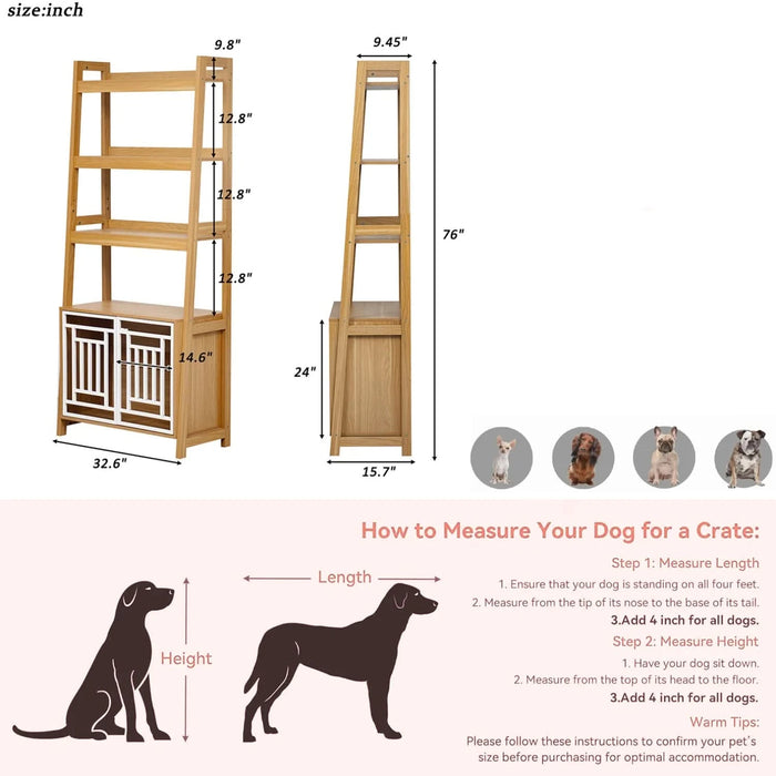 Modern Furniture Style 2 IN 1 Pet Friendly Dog Crate Ladder Bookcase in Ancient Oak MDF and Steel - DTY Store