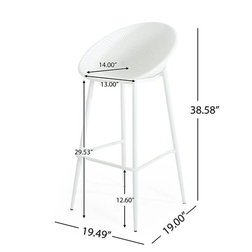 Modern Gable Outdoor Barstool Set of 2 with Weather-Resistant Plastic and Iron in White Default -DTYStore