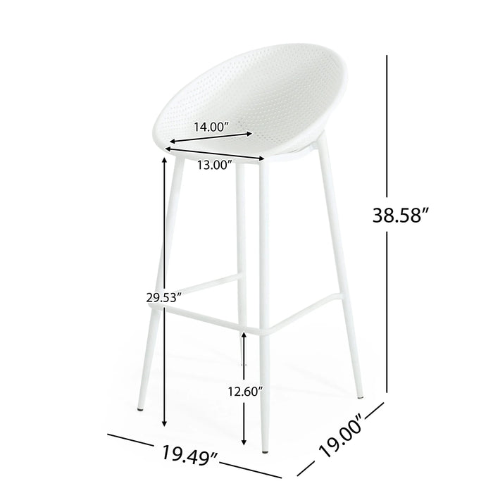 Modern Gable Outdoor Barstool Set of 2 with Weather-Resistant Plastic and Iron in White Default -DTYStore