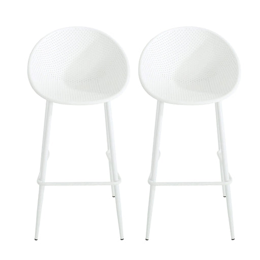 Modern Gable Outdoor Barstool Set of 2 with Weather-Resistant Plastic and Iron in White Default -DTYStore