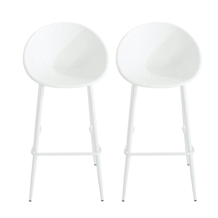 Modern Gable Outdoor Barstool Set of 2 with Weather-Resistant Plastic and Iron in White Default -DTYStore