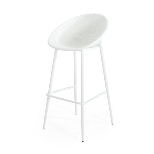 Modern Gable Outdoor Barstool Set of 2 with Weather-Resistant Plastic and Iron in White Default -DTYStore