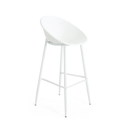 Modern Gable Outdoor Barstool Set of 2 with Weather-Resistant Plastic and Iron in White Default -DTYStore