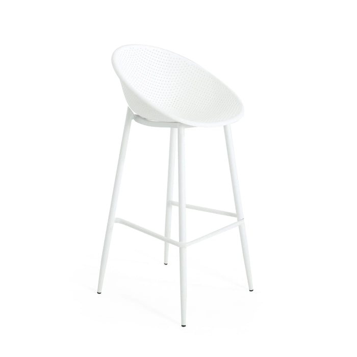 Modern Gable Outdoor Barstool Set of 2 with Weather-Resistant Plastic and Iron in White Default -DTYStore