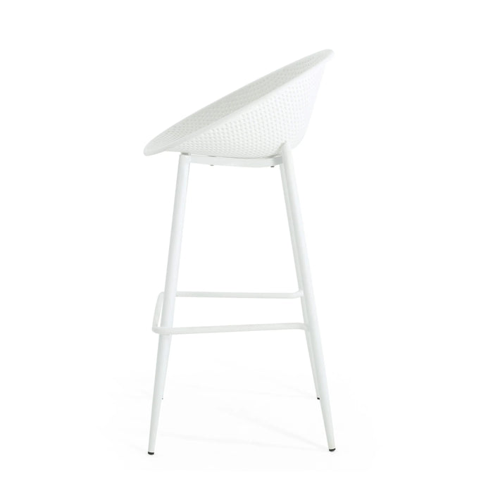 Modern Gable Outdoor Barstool Set of 2 with Weather-Resistant Plastic and Iron in White Default -DTYStore