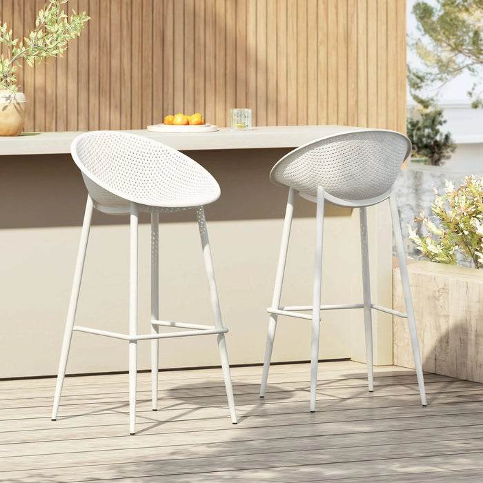 Modern Gable Outdoor Barstool Set of 2 with Weather-Resistant Plastic and Iron in White Default -DTYStore