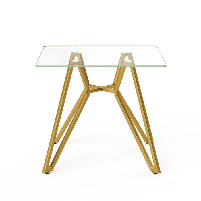 Modern Gold Glass Dining Table with Metal Legs for 2-4 People, 35.4-Inch Square Default -DTYStore