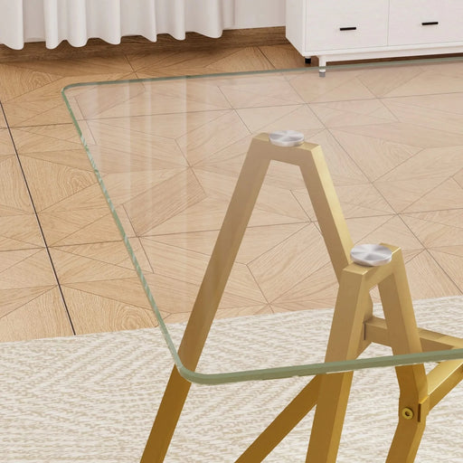 Modern Gold Glass Dining Table with Metal Legs for 2-4 People, 35.4-Inch Square Default -DTYStore