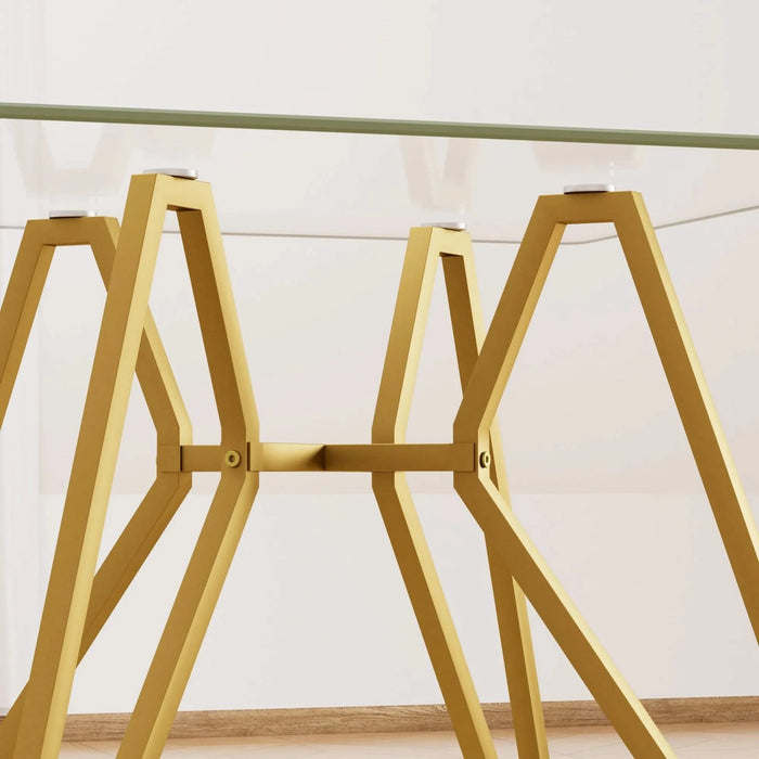 Modern Gold Glass Dining Table with Metal Legs for 2-4 People, 35.4-Inch Square Default -DTYStore