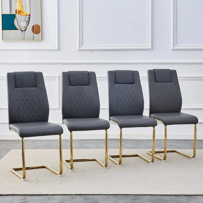 Modern Gold Legged Upholstered Dining Chairs Set of 4, Gray Artificial Leather for Kitchen and Office Default -DTYStore