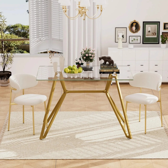 Modern Gold Rectangular Glass Dining Table with Sturdy Metal Legs for Dining Room, Living Room, and Office Default -DTYStore