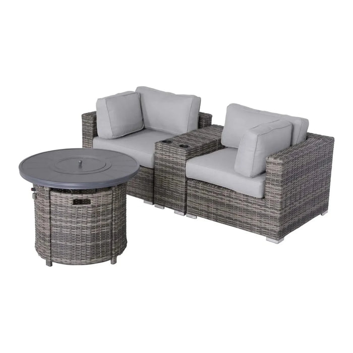 Modern Gray 4-Piece Seating Group with Cushions and Fire Pit in HDPE Wicker Default -DTYStore