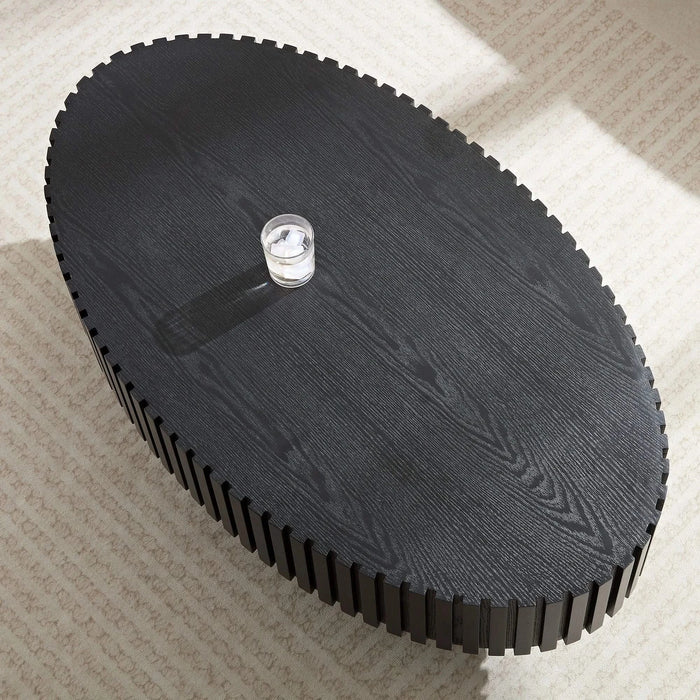 Modern Handcraft Drum Coffee Table Length 43.7 inch Ellipse Coffee Table for Living Room,Oval Small Coffee Table with Sturdy Pedestal,Black MDF Default -DTYStore