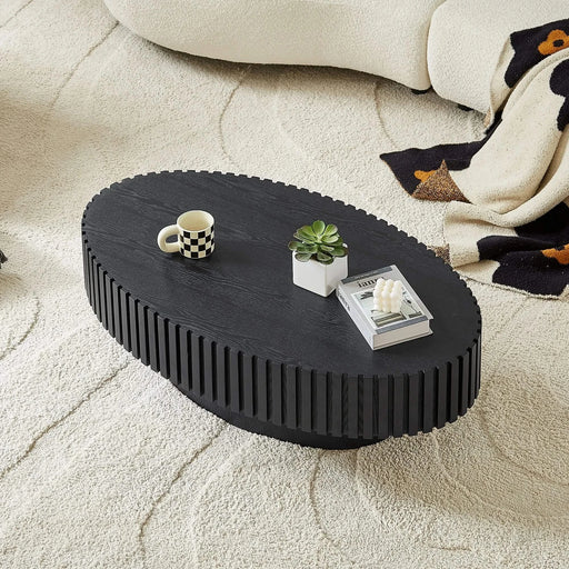 Modern Handcraft Drum Coffee Table Length 43.7 inch Ellipse Coffee Table for Living Room,Oval Small Coffee Table with Sturdy Pedestal,Black MDF Default -DTYStore