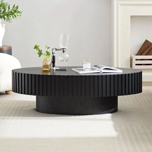 Modern Handcraft Drum Coffee Table Length 43.7 inch Ellipse Coffee Table for Living Room,Oval Small Coffee Table with Sturdy Pedestal,Black MDF Default -DTYStore