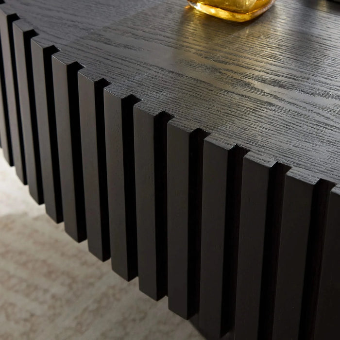 Modern Handcraft Drum Coffee Table Length 43.7 inch Ellipse Coffee Table for Living Room,Oval Small Coffee Table with Sturdy Pedestal,Black MDF Default -DTYStore