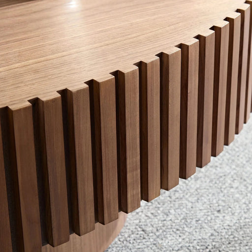 Modern Handcraft Drum Coffee Table Length 43.7 inch Ellipse Coffee Table for Living Room,Oval Small Coffee Table with Sturdy Pedestal,Walnut MDF Default -DTYStore