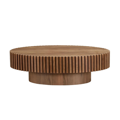 Modern Handcraft Drum Coffee Table Length 43.7 inch Ellipse Coffee Table for Living Room,Oval Small Coffee Table with Sturdy Pedestal,Walnut MDF Default -DTYStore