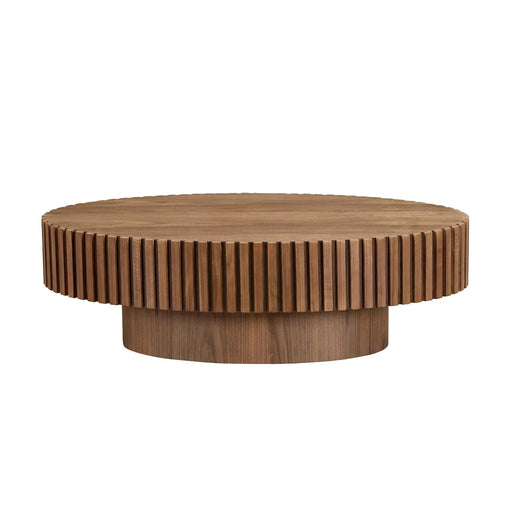 Modern Handcraft Drum Coffee Table Length 43.7 inch Ellipse Coffee Table for Living Room,Oval Small Coffee Table with Sturdy Pedestal,Walnut MDF Default -DTYStore