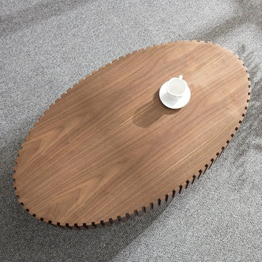 Modern Handcraft Drum Coffee Table Length 43.7 inch Ellipse Coffee Table for Living Room,Oval Small Coffee Table with Sturdy Pedestal,Walnut MDF Default -DTYStore