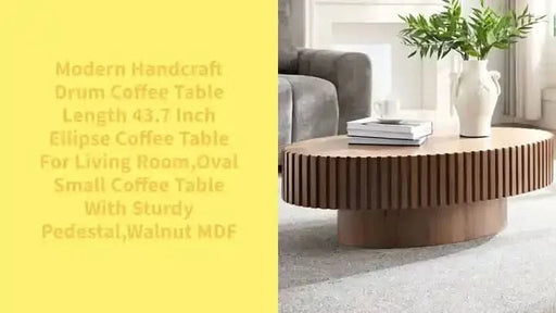 Modern Handcraft Drum Coffee Table Length 43.7 inch Ellipse Coffee Table for Living Room,Oval Small Coffee Table with Sturdy Pedestal,Walnut MDF Default -DTYStore