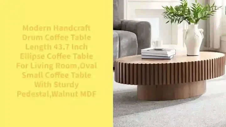 Modern Handcraft Drum Coffee Table Length 43.7 inch Ellipse Coffee Table for Living Room,Oval Small Coffee Table with Sturdy Pedestal,Walnut MDF Default -DTYStore