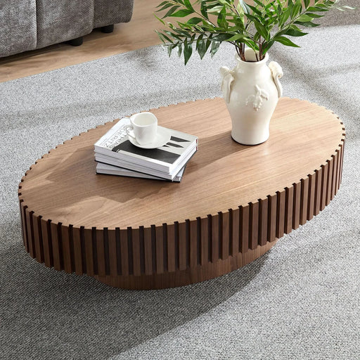 Modern Handcraft Drum Coffee Table Length 43.7 inch Ellipse Coffee Table for Living Room,Oval Small Coffee Table with Sturdy Pedestal,Walnut MDF Default -DTYStore