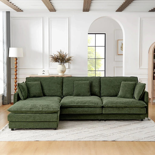Modern Home Living Room L-Shaped Sectional Sofa Couches with Ottoman, Convertible Oversized 4 Seater Couch Towel Fabric, Green Default -DTYStore